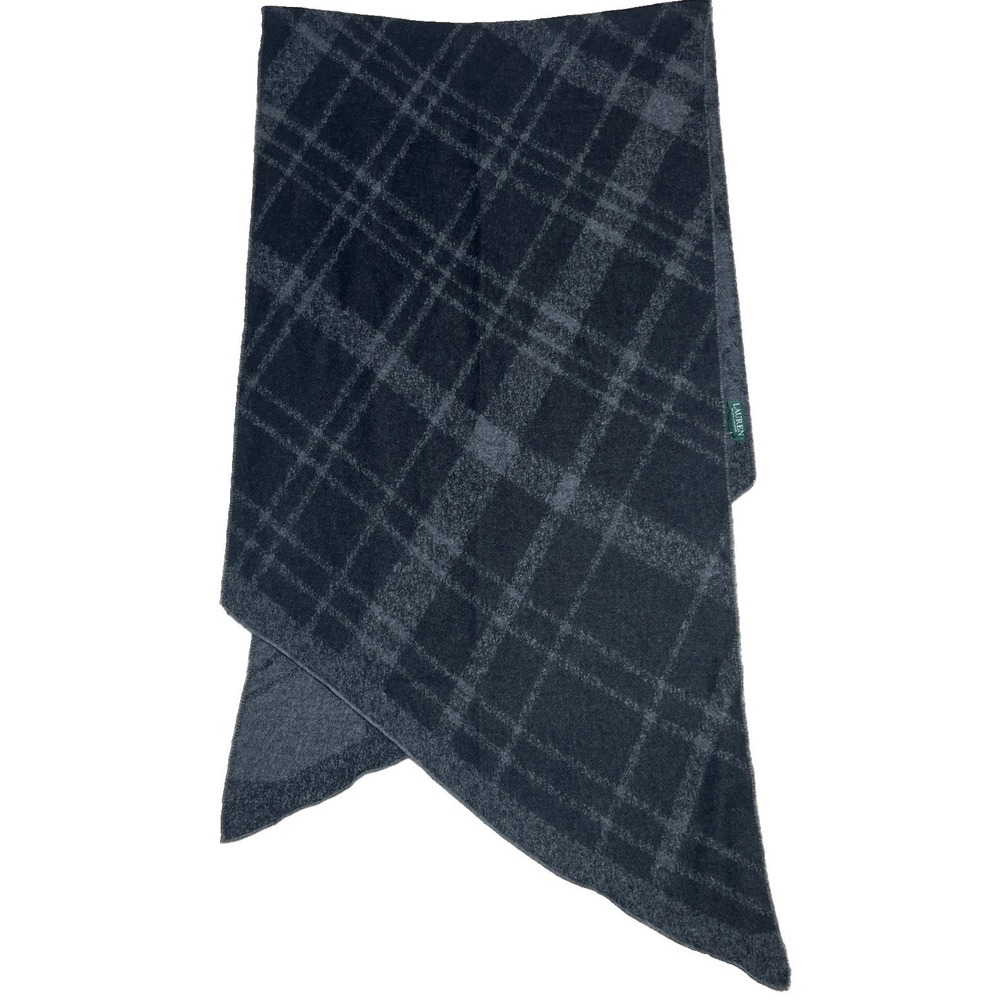 Polo Ralph Lauren Made In Italy Charcoal Grey Plaid Check Acrylic Scarf EUC VTG